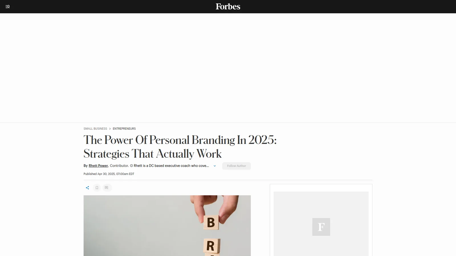 Capture d'écran de l'article Forbes sur le pouvoir du personal branding