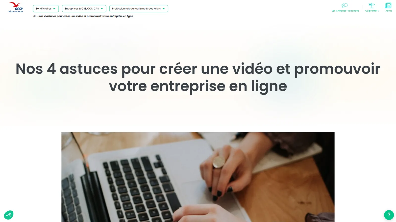 Page de l'article Chèque-Vacances citant l'étude Wyzowl sur l'impact de la vidéo